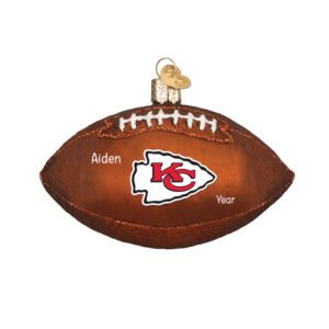 Image of Kansas City Chiefs 3-D Football Personalized Glittered Glass Ornament
