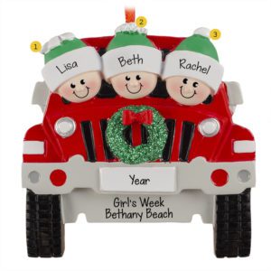 Image of Personalized Three Friends In SUV Glittered Wreath Ornament