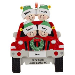 Image of Personalized Road Trip Couple In SUV Glittered Wreath Ornament