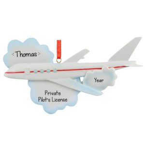 Image of Personalized Private Pilot License White Plane Christmas Ornament