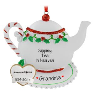 Image of White And Gray Tabby Cat PAWPRINT MEMORIAL HEART Ornament