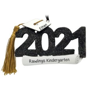 Image of 2021 The Mask Class Graduation Cap Glittered Numbers Personalized Ornament