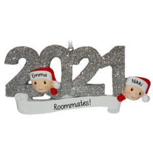 Image of 2021 Two Roommates Glittered Numbers Personalized Ornament