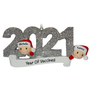Image of Personalized 2021 Vaccinated Couple Glittered Numbers Ornament