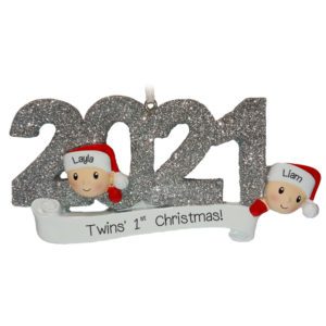 Image of 2021 Our First Christmas Glittered Numbers Ornament