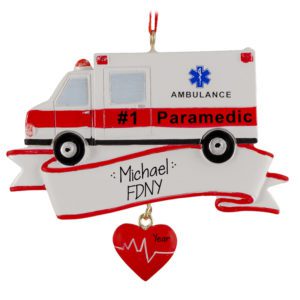 Image of Personalized #1 Paramedic Ambulance Dangling Heart Ornament