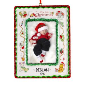 Image of Baby Boy's 1st Christmas Photo Frame Glittered Personalized Ornament