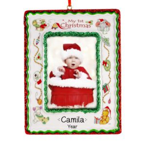 Image of Baby Girl's 1st Christmas Photo Frame Glittered Personalized Ornament