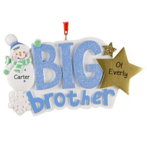 Image of Personalized Big BROTHER Of A Sister BLUE Glittered Ornament