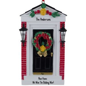 Personalized NEW Home Won By Bidding War BLACK Door Ornament