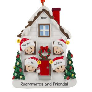 Image of Personalized Family Of 4 And Dog White House With Decorated Trees Ornament