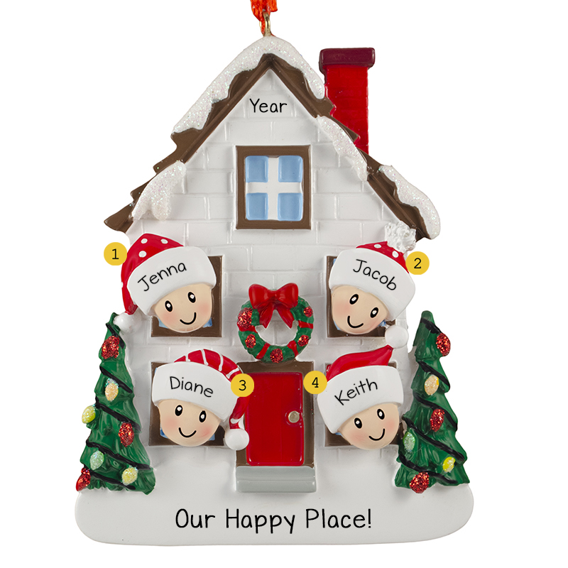 Personalized Family Of 4 White House And Festive Trees Ornament ...