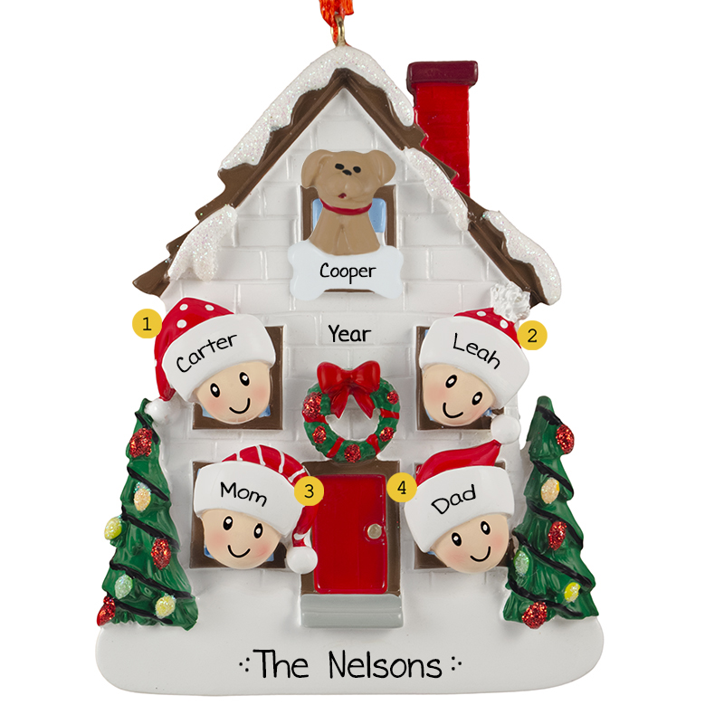 Personalized Family Of 4 And Dog White House With Decorated Trees ...