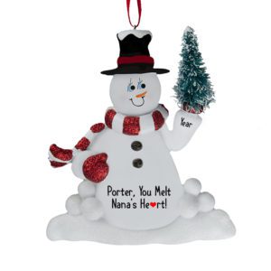 Image of Personalized Grandson Snowman Holding Tree Personalized Ornament