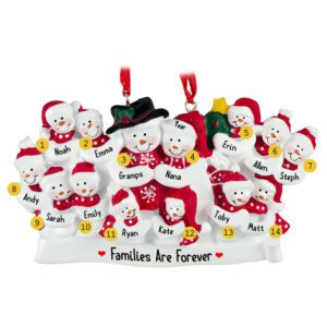 Image of Personalized Families Are Forever Group Of 14 Snowmen Ornament
