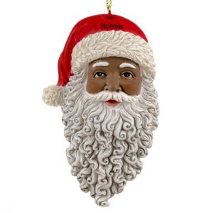 Image of Personalized African American Glittered 3-D Santa Head Ornament
