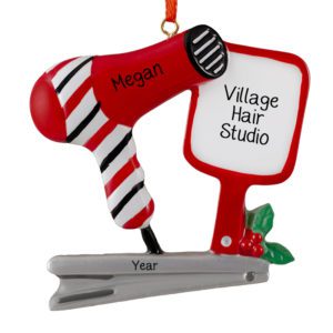 Image of Personalized RED Hairdryer Mirror And Straightener Ornament