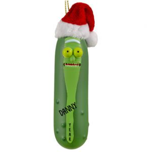Image of Personalized Pickle Rick Wearing Santa Hat Molded Ornament