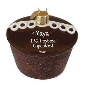 Image of Personalized Chocolate Hostess Cupcake 3-D Glittered Glass Ornament