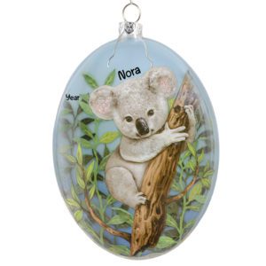 Image of Personalized Koala Bear On Branch Glass Ornament