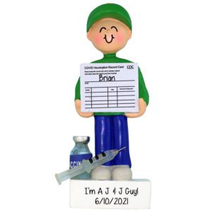 Image of Personalized MALE Holding COVID Vaccine Card Ornament