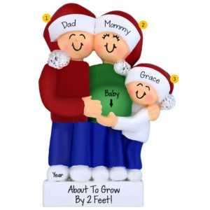 Image of Family Of Three About To Grow Expecting Baby Personalized Ornament