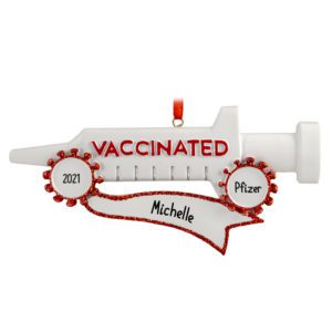 Image of COVID Vaccination Syringe Glittered Personalized Ornament