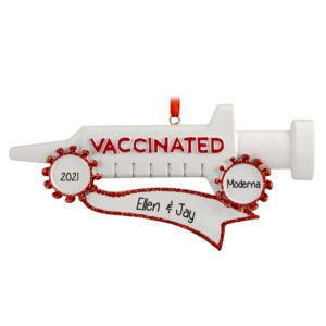 Image of COVID Vaccination Syringe Glittered Personalized Ornament
