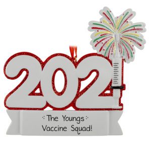 Image of Vaccine Squad 2021 Syringe Firework Personalized Ornament