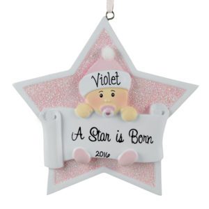 Image of Personalized A Star Is Born Glittered Ornament GIRL PINK