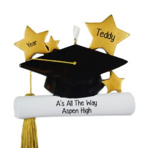 Image of Graduation Cap All A's Cap And Real Tassel Ornament