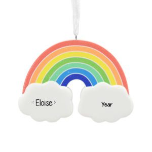 Image of Personalized Colorful Rainbow With Clouds Ornament