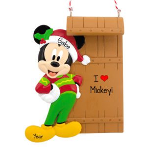 Image of Personalized Mickey Mouse Standing With Sled Ornament