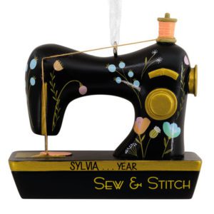 Image of Personalized Black Sewing Machine Totally Dimensional Ornament