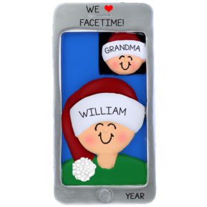 Image of Personalized Facetiming With Grandparent Faces On Phone Ornament