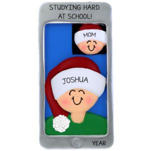 Image of Personalized College Student Video Chatting On Phone Ornament