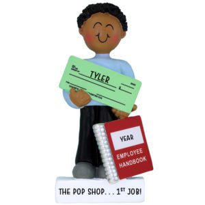 Image of Personalized MALE First Job Holding Paycheck Ornament AFRICAN AMERICAN