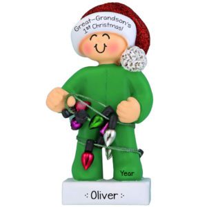 Image of Personalized Grandson's 1st Christmas Green Pajamas Ornament African American