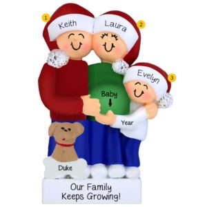 Image of Personalized Family Of Three With Pet Expecting Baby Ornament