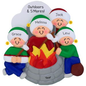 Image of Personalized Family Of 4 Around Firepit & Roasting Marshmallows Ornament