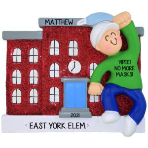 Image of Personalized BOY Removing Mask Glittered School Ornament