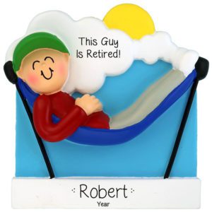 Image of Personalized Retired MALE Swinging On Hammock Ornament