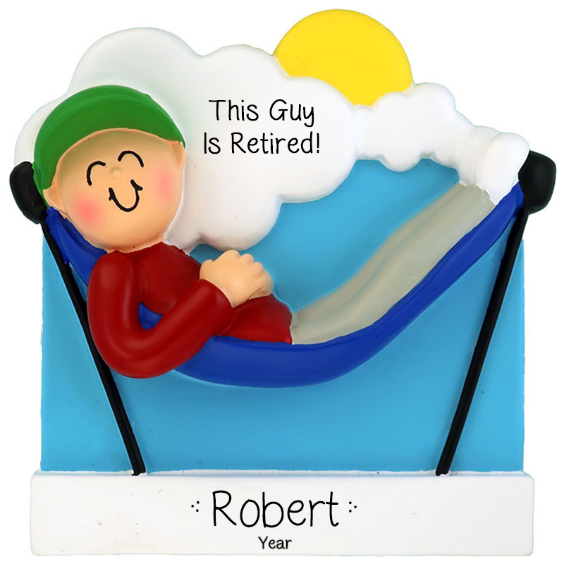 Personalized Retired MALE Swinging On Hammock Ornament Personalized