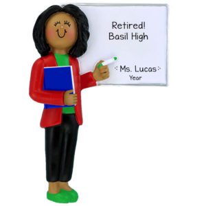 Image of Retiring FEMALE Teacher Personalized Ornament African American