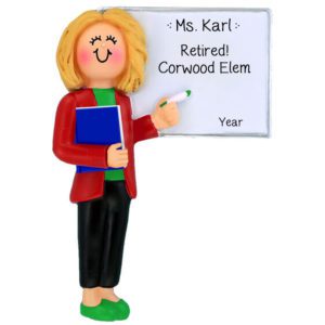 Image of Personalized Retired FEMALE Teacher Ornament BLONDE