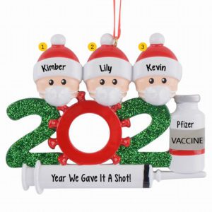 Image of Give 2021 A Shot Family Of 3 Glittered Personalized Ornament
