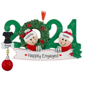 Image of Personalized Snowman Couple With 2 Dogs In Red Heart Ornament