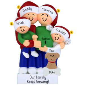 Image of Personalized Expecting Family Of Four Expecting TWINS With Pet Ornament