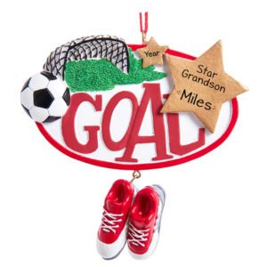 Image of Personalized Soccer Grandson Star Dangling Cleats Ornament