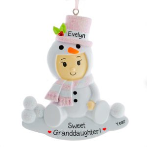 Image of Personalized Sweet Granddaughter Snowbaby Glittered Ornament PINK